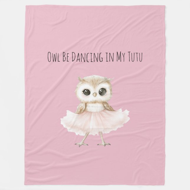 Tanzende Eule mit rosa Tutu Ballerina Fleecedecke (Vorderseite)
