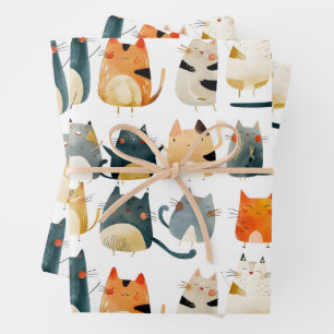 Tanzende farbige Katzen Geschenkpapier Set