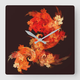 Tanzende Feuervögel Abstract Art Quadrat Quadratische Wanduhr
