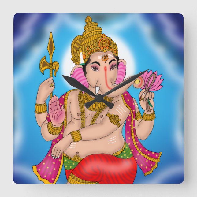 Tanzende Ganesha-Uhr Quadratische Wanduhr (Vorderseite)