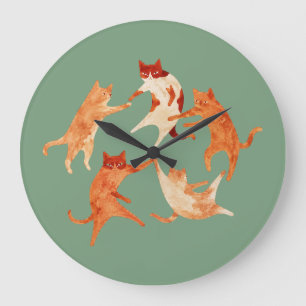 Tanzende Katzen Aquarell Große Wanduhr