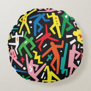 Tanzende Menschen, doodle Set Muster. Rundes Kissen