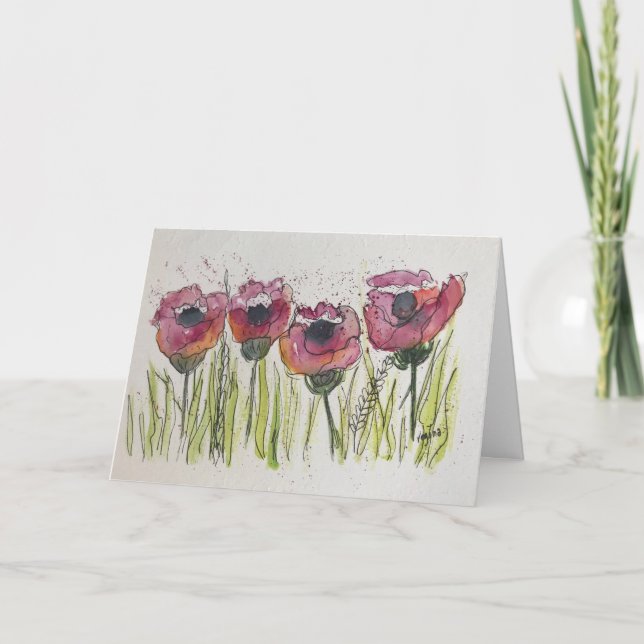 Tanzende Mohnblumen Karte (Vorderseite)