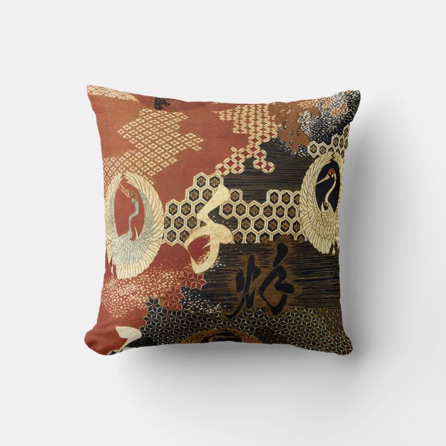 Tanzende orientalische Kräne Kissen (Vorderseite)