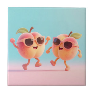 Tanzende Pfirsiche Sonnenbrille Fliese