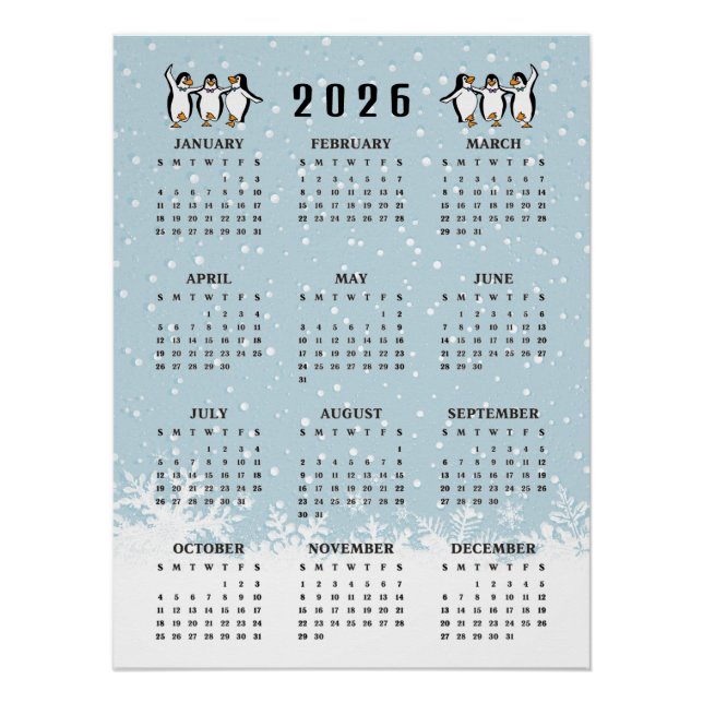 Tanzende Pinguine 2026 Kalender  Poster (Vorderseite)