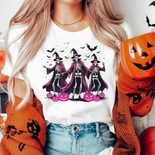 Tanzende Rosa Skeleton Halloween Hexe T-Shirt