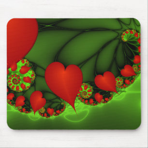 Tanzende rote Herzen Moderne abstrakte Fraktalkuns Mousepad