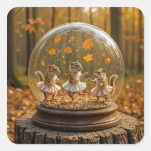Tanzende Streifenhörnchen in einer Glaskugel Quadratischer Aufkleber
