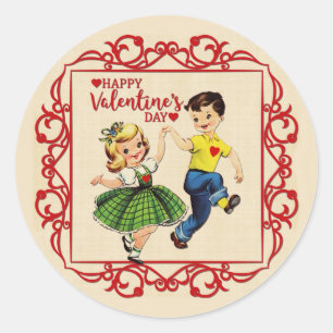 Tanzende Valentinstag-Schatzilein Runder Aufkleber