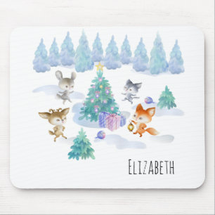 Tanzende Waldtiere Weihnachten Aquarell Mousepad