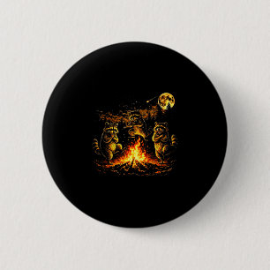 Tanzende Waschbären Lagerfeuer Wald Mond lustig Button