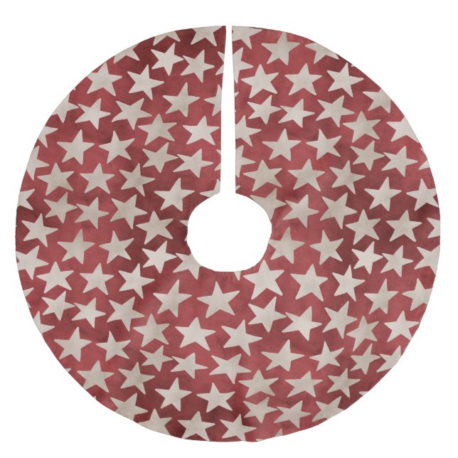 Tanzende weiße Sterne auf Red Patriotic Weihnachte Polyester Weihnachtsbaumdecke (Vorderseite)