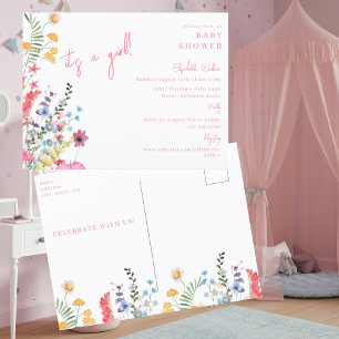 Tanzende Wildblumen Rosa Es ist eine Girl Baby Dus Postkarte