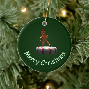 Tanzender Cartoon Gingerbread Man Keramik Ornament