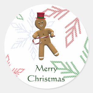 Tanzender Cartoon Gingerbread Man Runder Aufkleber