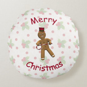 Tanzender Cartoon Gingerbread Man Rundes Kissen