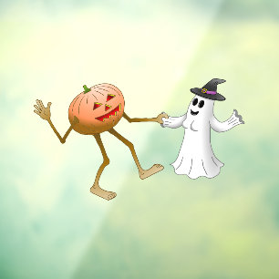 Tanzender Halloween-Kürbis und Geist Fensteraufkleber