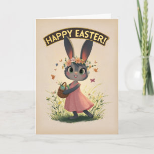 Tanzender Osterhase im rosa Kleid Karte