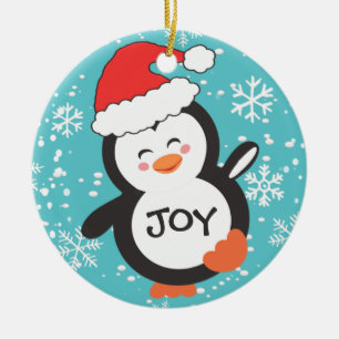 Tanzender Pinguin Freude Schneeflocken Weihnachten Keramik Ornament