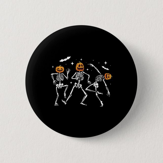 Tanzender Skelett-Kürbis Halloween  Button (Vorderseite)