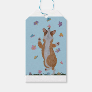Tanzender walisischer Corgi mit Schmetterlingen Geschenkanhänger