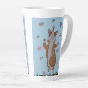 Tanzender walisischer Corgi mit Schmetterlingen Milchtasse