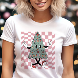 Tanzender Weihnachtsbaum Rosa Kariert Retro Tri-Blend Shirt