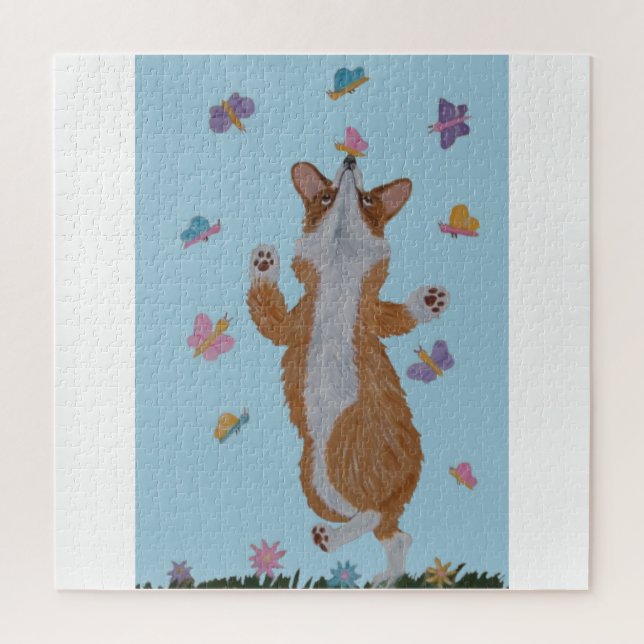 Tanzender Welsh Corgi mit Schmetterlingen (Vertikal)