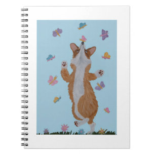 Tanzender Welsh Corgi mit Schmetterlingen Notizblock