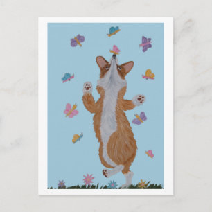 Tanzender Welsh Corgi mit Schmetterlingen Postkarte
