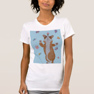 Tanzender Welsh Corgi mit Schmetterlingen T-Shirt