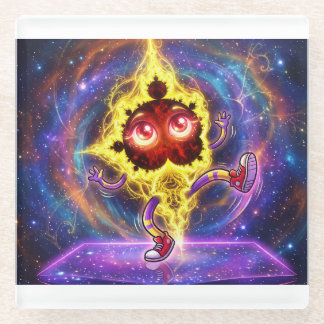 Tanzendes Cartoon-Mandelbrot im Weltraum Glasuntersetzer