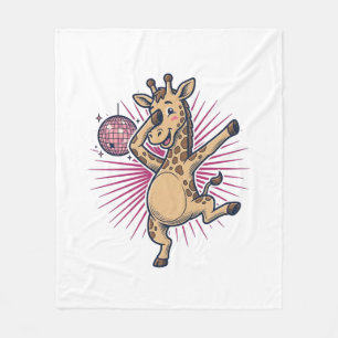 Tanzendes-Giraffe-Disco-Kugel-Vintage-Stickerei-Sh Fleecedecke