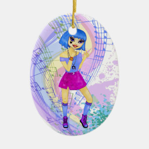 Tanzenmodeillustration mit dem hellen blauen Haar Keramik Ornament
