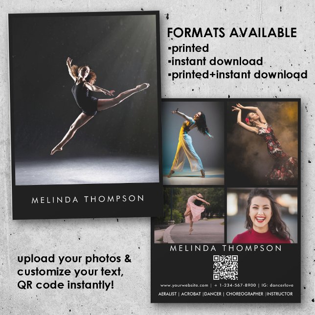 Tänzer Choreograf Comp Card 5 Foto QR Code Einladung (Dancer Choreographer Comp Card 5 Photo QR Code)