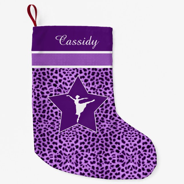 Tänzer im lila Cheetah-Druck mit Monogramm Kleiner Weihnachtsstrumpf (Vorderseite)