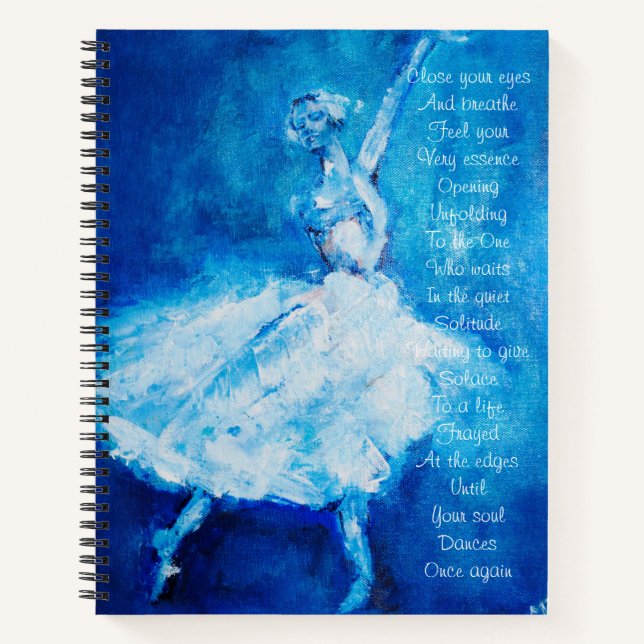 Tänzer in Blau und Weiß mit inspirierender Poesie Notizbuch (Vorderseite)