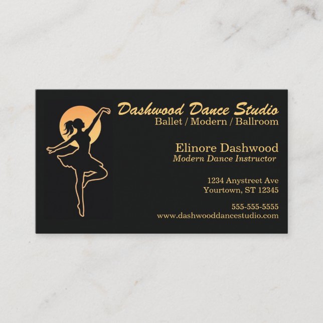Tänzer mit Gold Light Dance Studio Instructor Visitenkarte (Vorderseite)