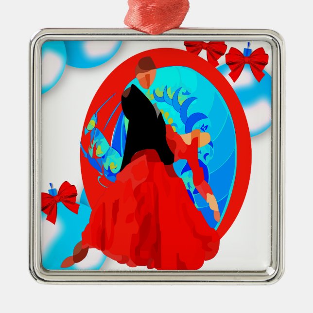 Tänzer mit Ornamenten und Bogen Weihnachten Ornament Aus Metall (Vorne)