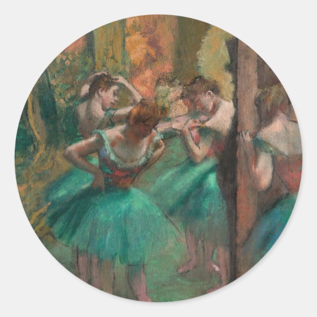 Tänzer, rosa und grün | Edgar Degas Runder Aufkleber (Vorderseite)