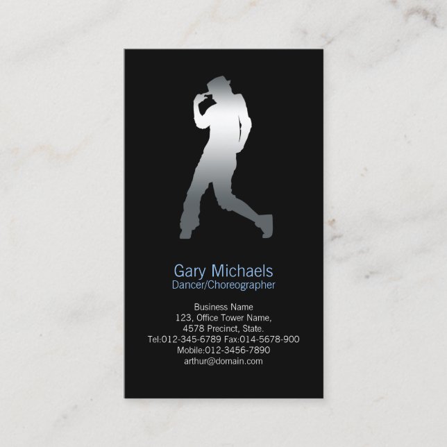 Tänzer Silver Silhouette Dancer Business Card Visitenkarte (Vorderseite)