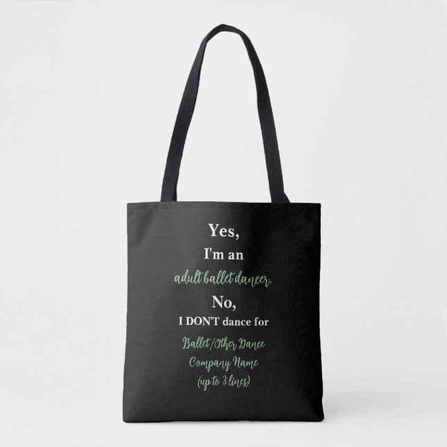 Tänzerin für Erwachsene/weißer Text Tasche (Vorderseite)