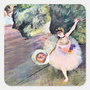 Tänzerin mit Blumenstrauß von Edgar Degas Quadratischer Aufkleber