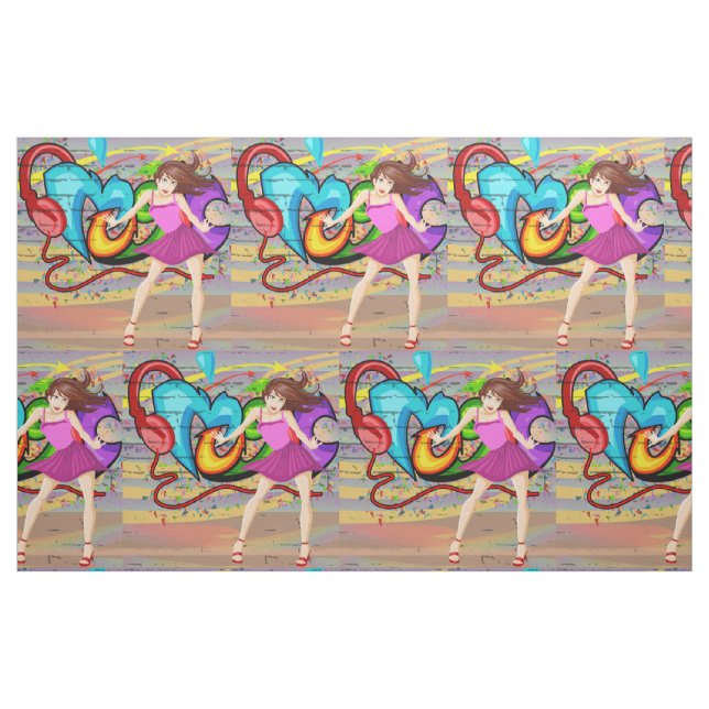 Tänzerin-Musik-Graffiti-Wand-Gewebe Stoff (Fat Quarter (45,7 x 55,9 cm))