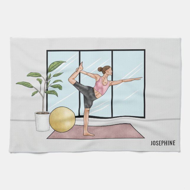 Tänzerin Pose Yoga Natarajasana Personalisierter N Geschirrtuch (Horizontal)