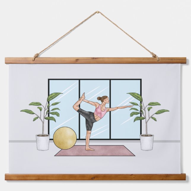 Tänzerin Pose Yoga Stretch Training Frauen Wandteppich Mit Holzrahmen (Vorne)