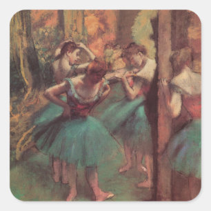 Tänzerinnen, Rosa und Grün von Edgar Degas Quadratischer Aufkleber