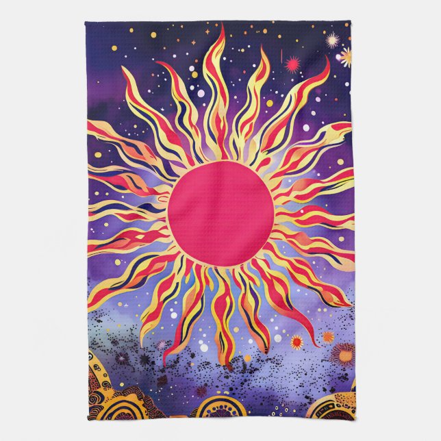 "Tanzfeuer des Kosmos" Die Sonne Geschirrtuch (Vertikal)