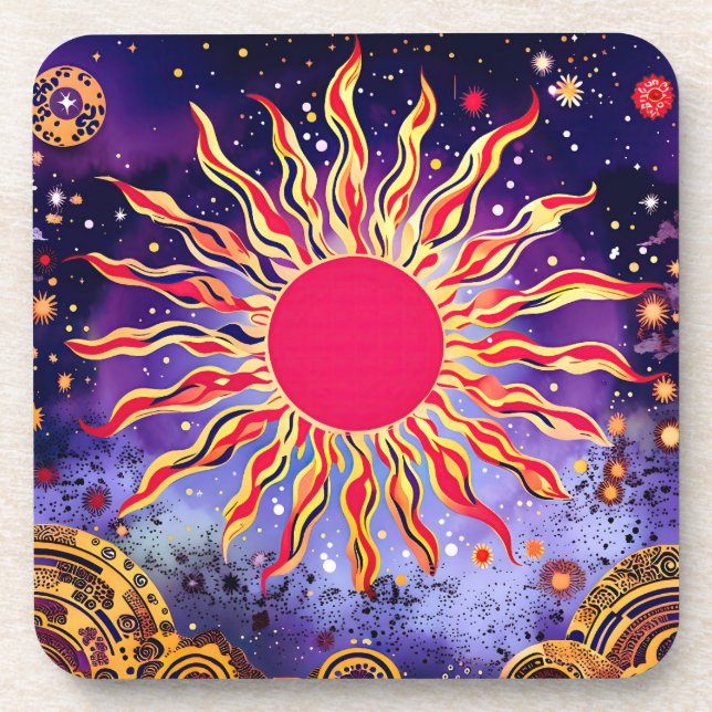 "Tanzfeuer des Kosmos" Die Sonne Getränkeuntersetzer (Vorderseite)